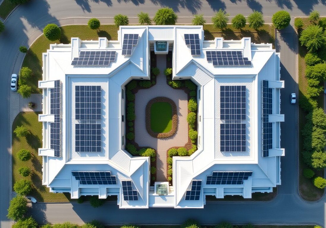 Solar plan view of a large roof with solar panels