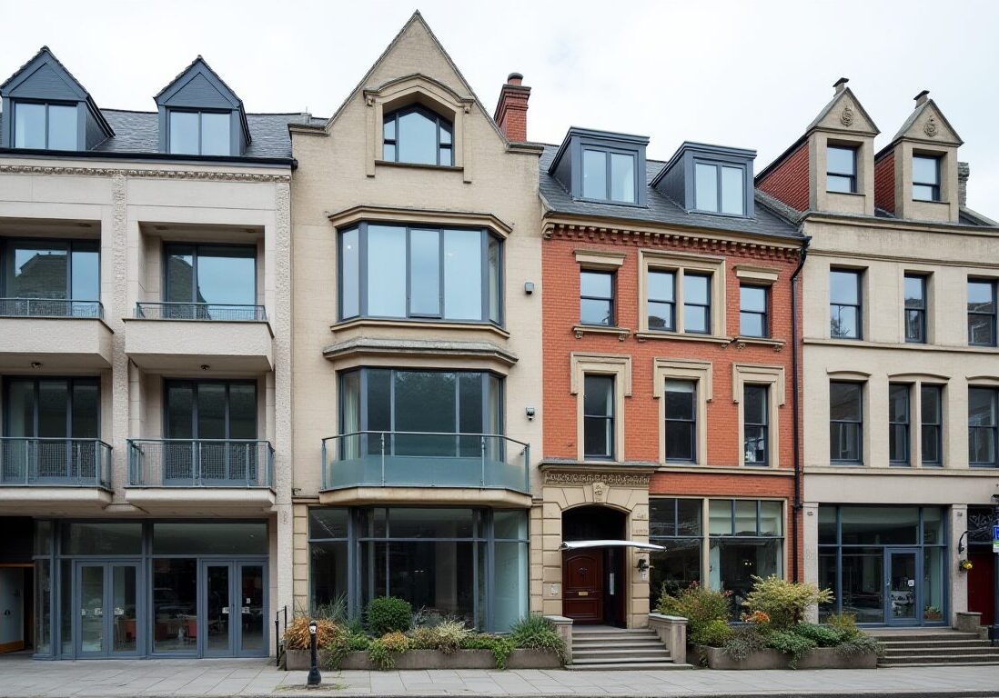 different facades of buildings