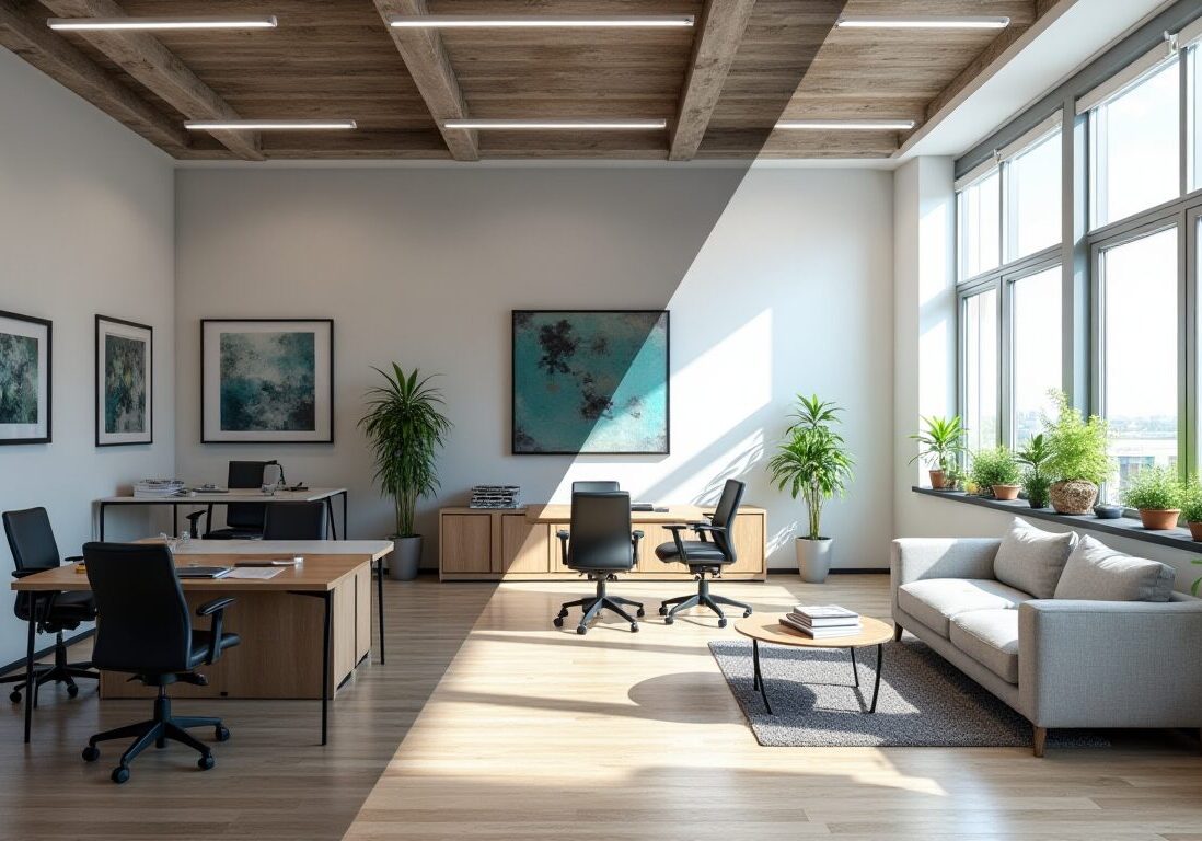 Before and after of a refurbished office